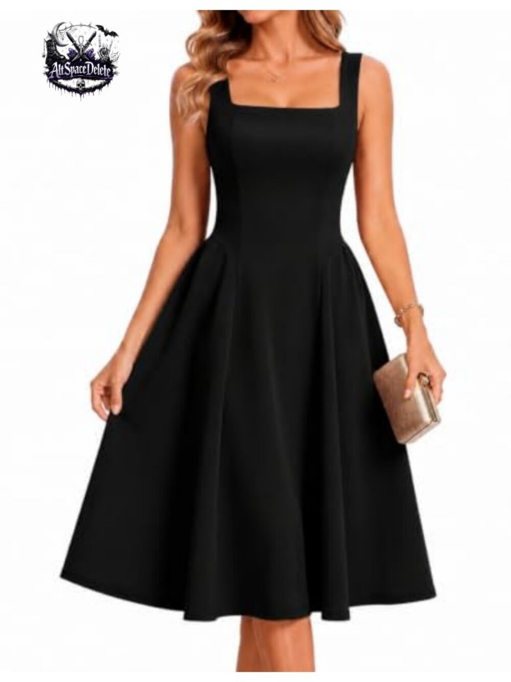 Square Neck Sleeveless A-Line Midi Prom Cocktail Formal Dress